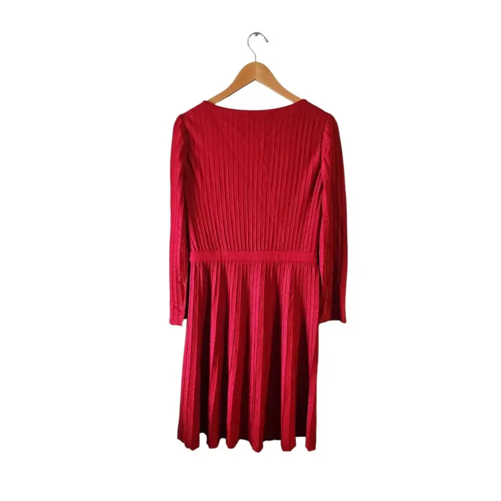 Ming Wang Fit-N-Flare Tonal Stitch Knit midi Dress red sz small $275